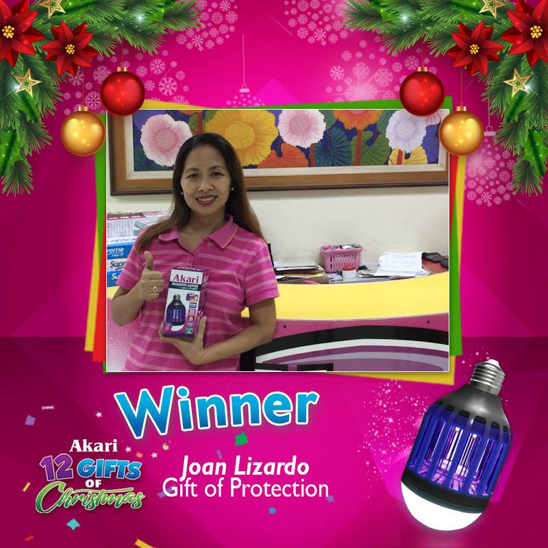 AkariLights's tweet photo. Congratulations to Gem, Joan and Belle for winning in #Akari12GiftsOfChristmas promo! #GiftofProtection #GiftofConvenience 🎁💝 https://t.co/BLMpauD1pK