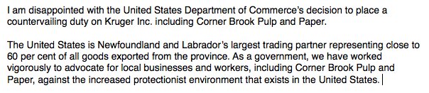 Please read my below statement regarding Corner Brook Pulp and Paper. bit.ly/2DfuwPw