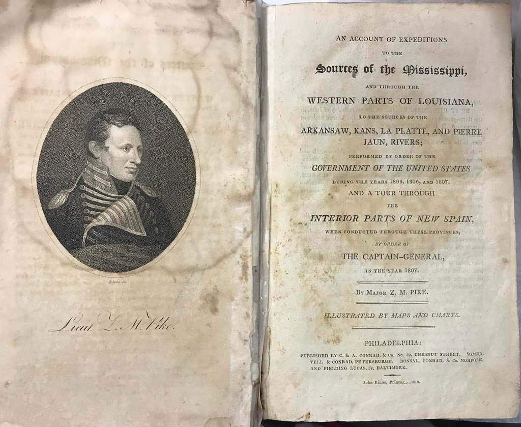 SangreNHA's tweet photo. The accounts of Major Z.M. Pike. An original book printed in 1810 was newly donated to the #slvmuseum in the #sdcnha Pikes accounts of his travels through the Sangre de Cristo National Heritage Area are included in the book #oldbooks #1807 #1810 #expedit… https://t.co/rNAx193bAs https://t.co/UGGqEX4j7l