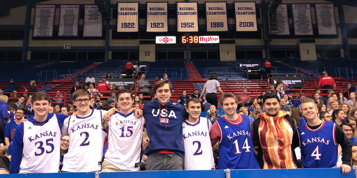 KUAthletics's tweet photo. Congratulations to 'Save the Svis' on being tonight's #KUbball Camping Group of the Game! #AcademySportsOutdoors https://t.co/C0FMoHBlyO