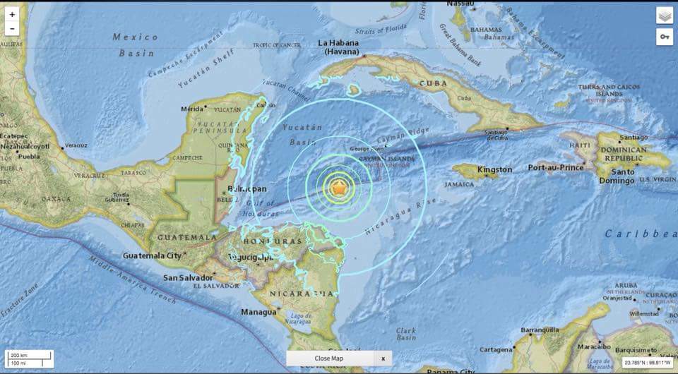 Ultrapuebla's tweet photo. Sismo de 7.8 sacude costas del norte de Honduras 🇭🇳, emiten alerta de tsunami en  la mayoría del Caribe, como Puerto Rico, las Islas Vírgenes de EE.UU. 🇺🇸,  Jamaica 🇯🇲, Haití 🇭🇹 y algunas playas de Mexico 🇲🇽 como Cozumel y Campeche. https://t.co/CJXPdyaEOK