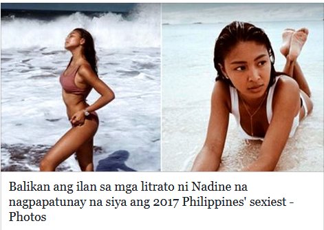 ABSCBN's tweet photo. With Nadine Lustre's gorgeous looks and alluring figure, being hailed as the sexiest woman in the Philippines is a no-brainer as she can effortlessly nail elegant, sporty, and sultry styles! See her photos HERE and know what we're talking about: https://t.co/w6XKr7OAqY https://t.co/5VEg3239gk