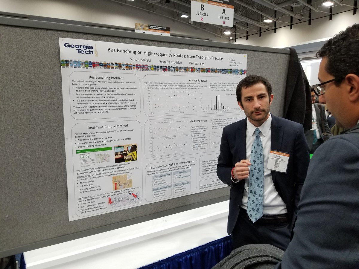 sjbarbeau's tweet photo. @SimonBerrebi presenting some interesting work with @transitmom and Sean Crudden to fix bus bunching. Used #opensource #TheTransitClock #TRBAM https://t.co/PV5m1e5LIV