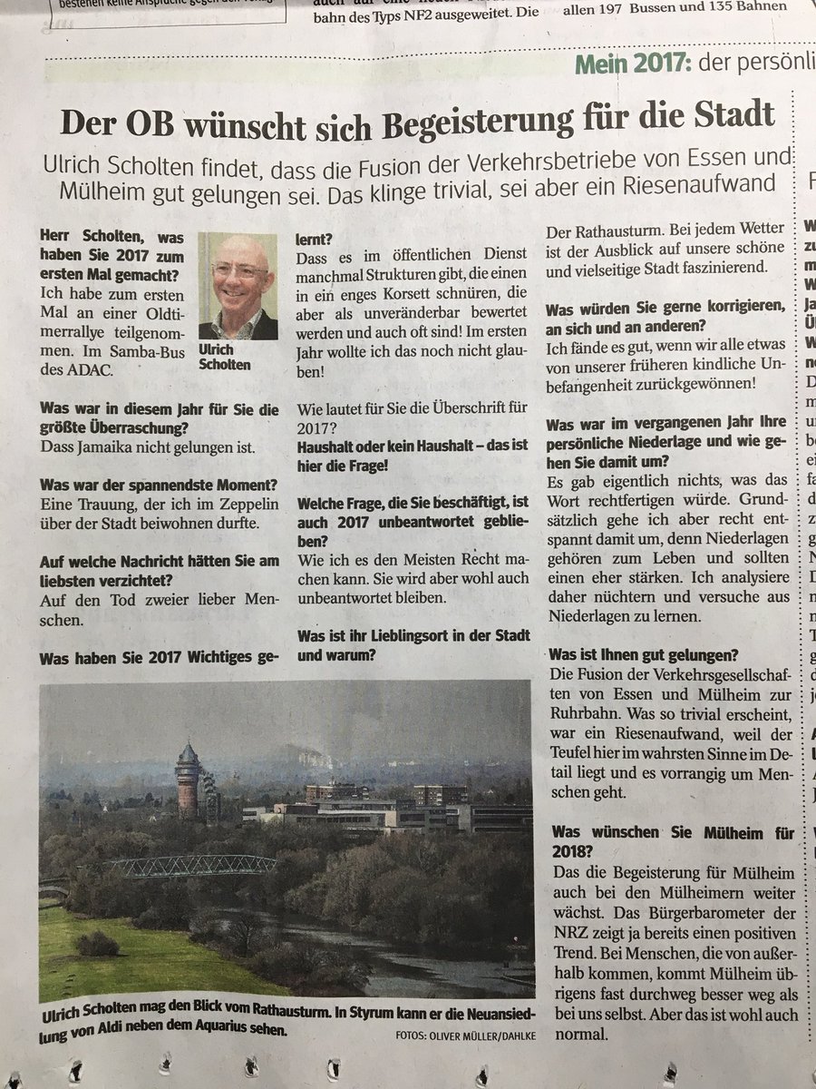 Heute in der @NRZmuelheim: Das Kurzinterview des OB zum Jahreswechsel! 😊🗞 #OBScholten #mülheim #muelheim #interview (*red)