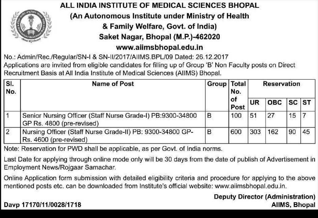 AIIMS-Bhopal Official على X: “Advertisement published in newspaper