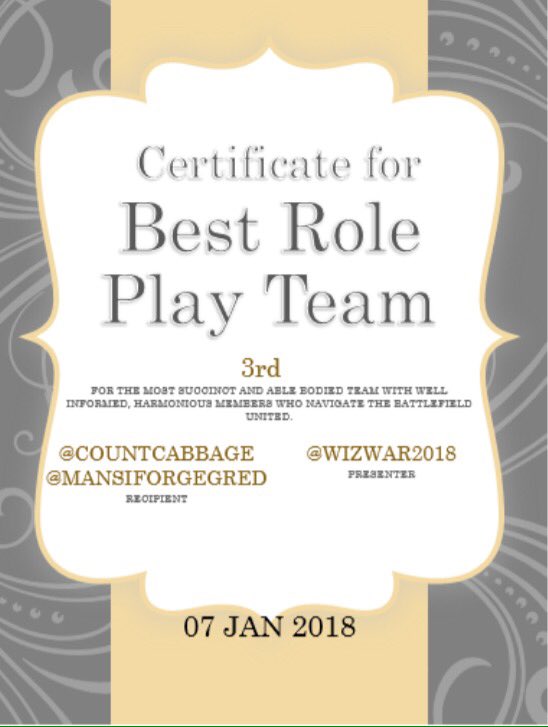 BEST RP TEAMS! 
#WizWar2018 

Some of these were not official teams and one has less than 3 people. But they all worked together interacting with others together and being all round amazing.