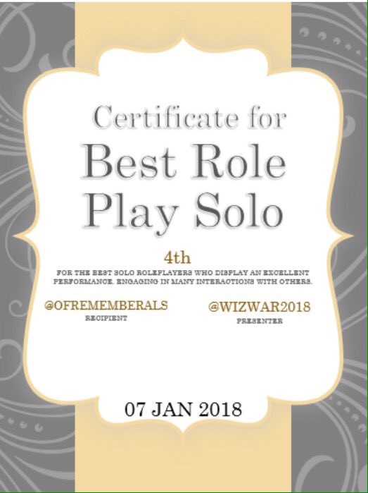Best RP solo's 
#WizWar2018 

This category had a collection of eager and amusing solo's, some had well thought out plots others went with what they got like champions.