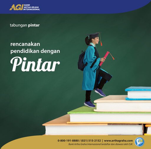 Siapkan biaya pendidikan untuk buah hati mulai dari sekarang bersama Tabungan Pintar dari Bank Artha Graha! 
#AGIBank
#AGIBankQuotes
#ArthaGrahaInternasional
#TabunganPintar
#TabunganPendidikan
#AyoMenabung
#AyoKeBank