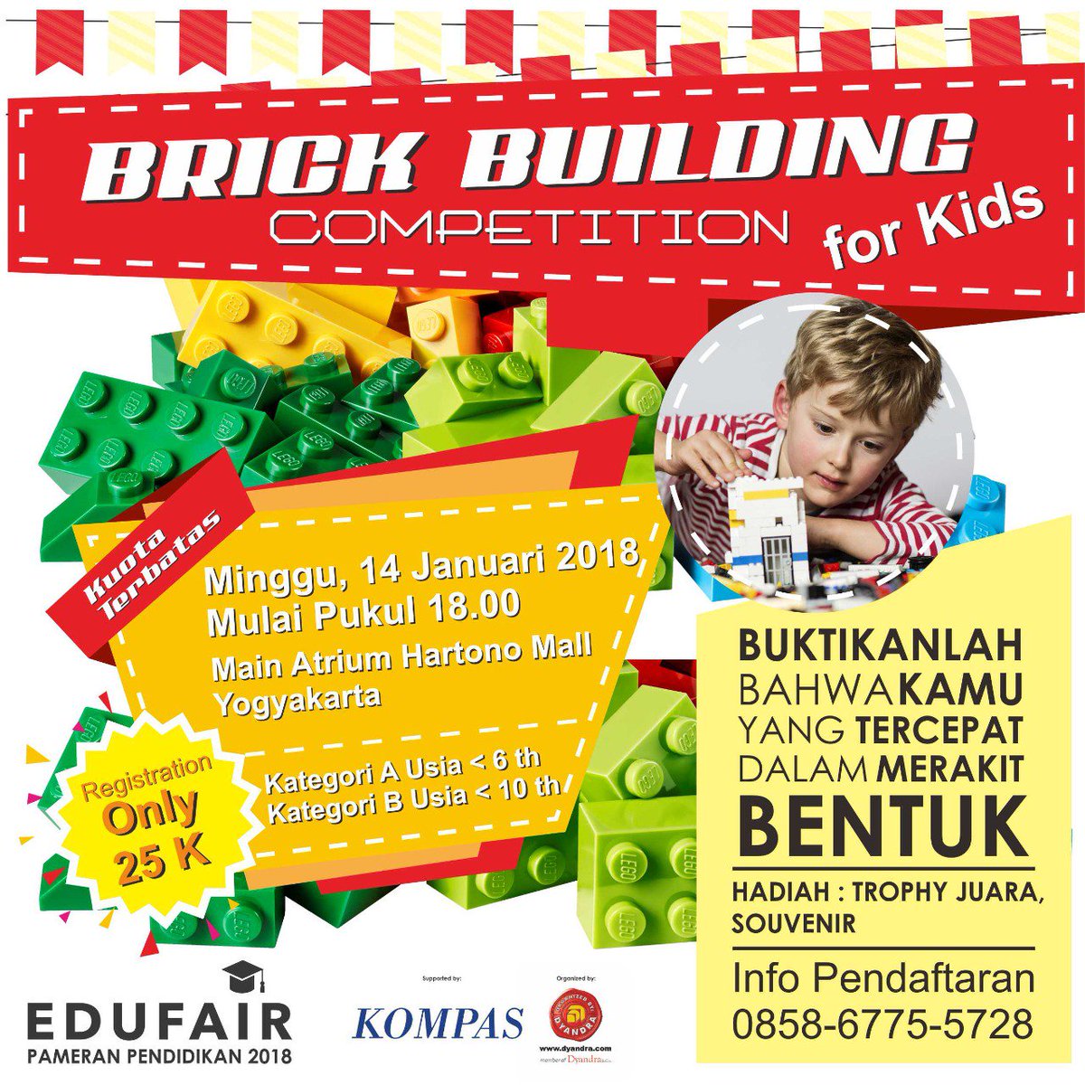 Asah potensi adik-adik dalam merakit lego, yuk ikuti lomba Brick Building competition Edufair 2018 di atrium Hartono Mall Yogyakarta #edufair2018