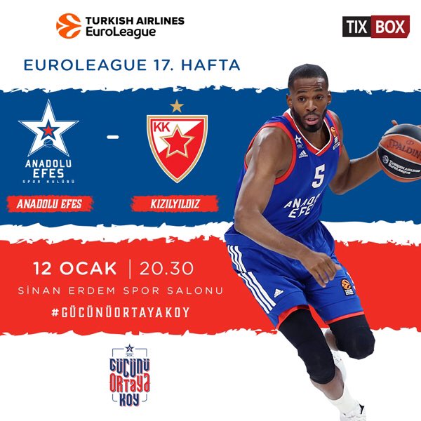 2018'de evimizde oynayacağımız ilk EuroLeague karşılaşmasında rakibimiz Kızılyıldız.

Yeni yılda Sinan Erdem Spor Salonu'nda daha coşkulu ve daha keyifli anları birlikte yaşamak için seni de mücadelemize bekliyoruz! 
mobile.tixbox.com.tr/etkinlik/4249/…