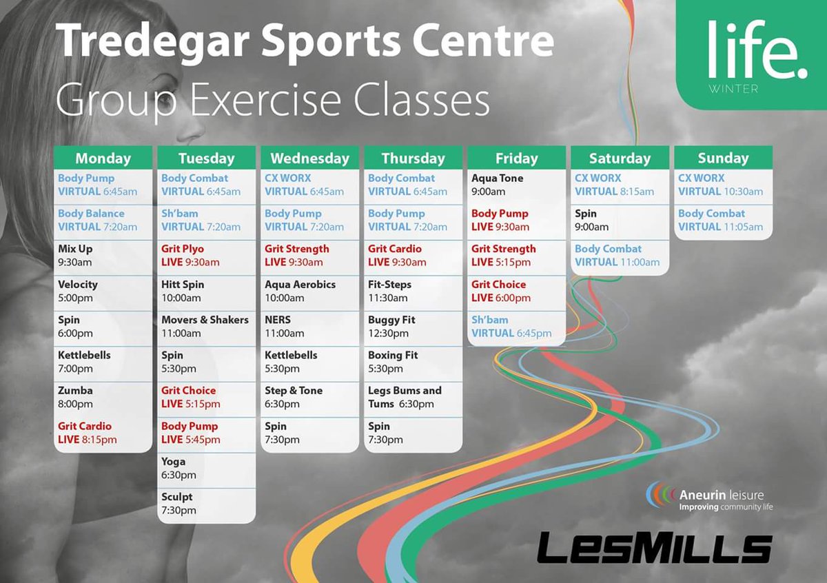 bgfit4life's tweet photo. Looking for a fun new challenge or want to switch up your #fitness routine?
Check out our new Winter 2018 #GroupExerciseClasses for all our Sports Centres! #life #Abertillery #EbbwVale #Tredegar https://t.co/RaAxMJVuA6