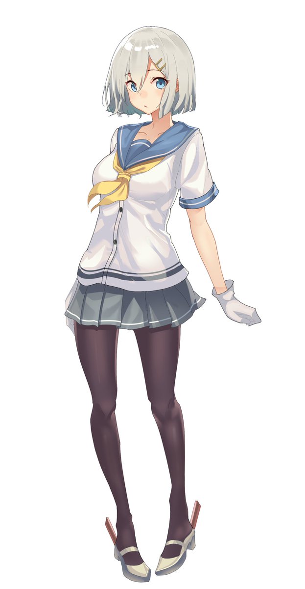 hamakaze (kancolle) 1girl solo pantyhose gloves school uniform skirt serafuku  illustration images