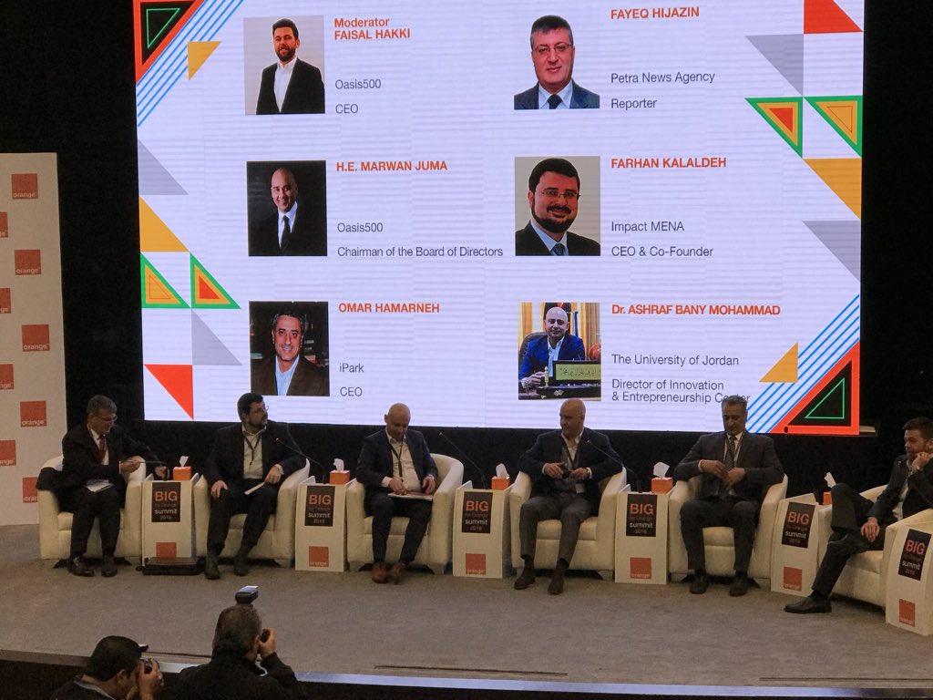 atyiat's tweet photo. @marwansjuma is talking at #BIGbyOrangeSummit2018 first panel and telling us about the story of @Oasis_500 and the support of  147 entrepreneurs in addition to train 3000 people was a start to help them to start their business in #jo #Entrepreneurship . https://t.co/PsWG4KPi5z