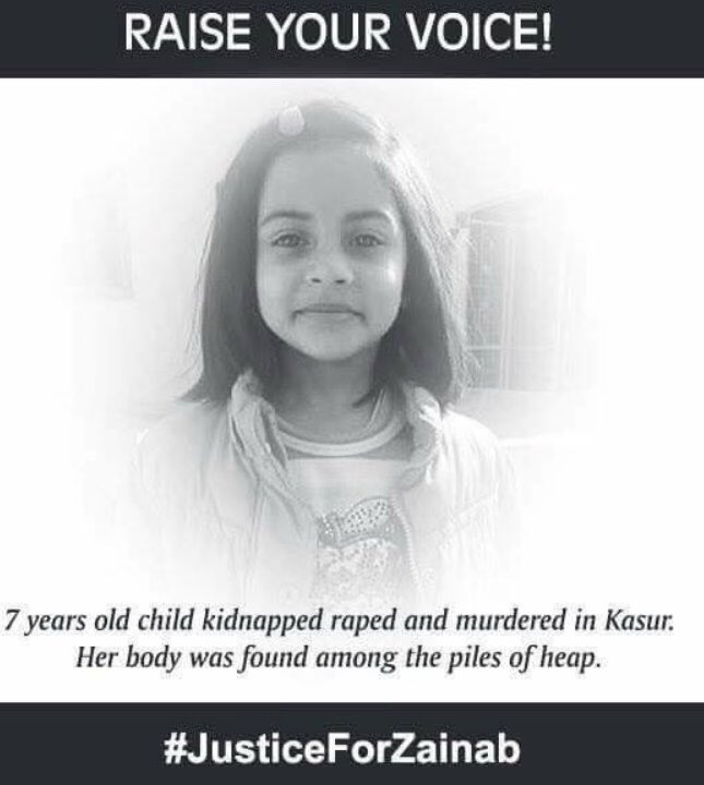 waqyounis99's tweet photo. Zainab,,Name of our beloved Prophet's daughter and look what these soul less beasts have done to her..I am so ashamed, disgusted, humiliated, angry &amp; sorry..I want justice for Zainab &amp; her family..No justice in giving mercy to merciless. Hang the Bastards. #JusticeForZainab https://t.co/8jmMCnPgc4