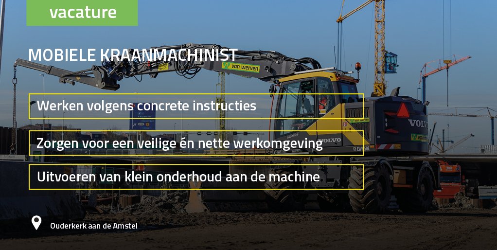 Wij zijn op zoek naar een #mobiele #kraan #machinist in Ouderkerk a/d Amstel. Graag #RT! vanwerven.nl/mobiele-kraanm…