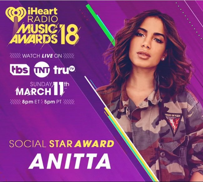 federicodevito's tweet photo. A fada do Brasil vai conquistar o mundo MESMO! Acaba de sair a lista de indicados ao iHeartRadio Music Awards e @Anitta aparece na categoria Social Star Award! 
#iHeartAwards #SocialStarAward #Anitta https://t.co/HcGHbdsA8Y