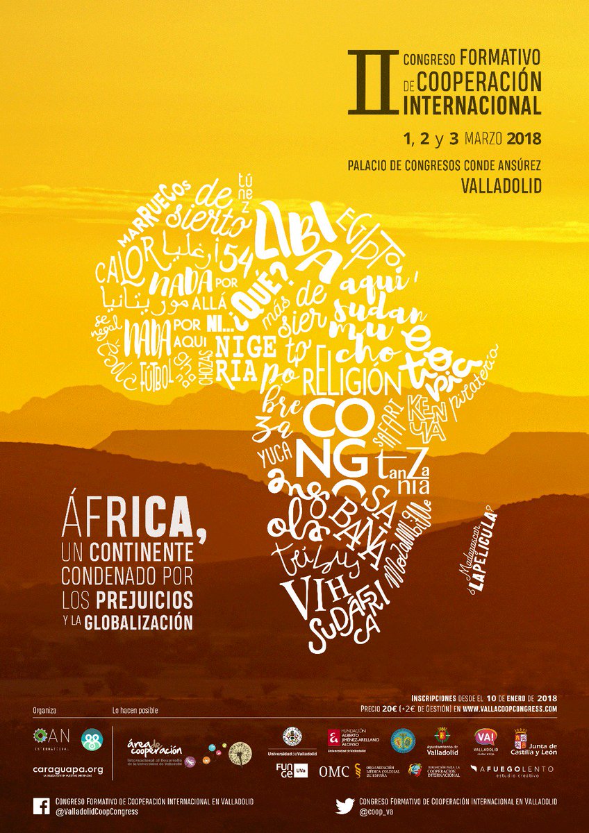 OAN_Int's tweet photo. 1-3 marzo, Valladolid: II Congreso Formativo de Cooperación Internacional 📆 sobre el impacto de la globalización en África. Hoy, a partir de las 20h, consigue tu entrada: 20€ (+ 2€ gestión) en https://t.co/XsbHBO0f1w
Inscríbete 10-14 enero, sorteamos 3 camisetas del congreso. https://t.co/LRe4Mhh3Kv