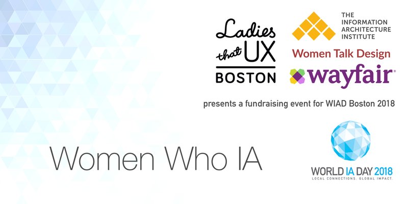 Join us tomorrow at 6pm in the Wayfair office for Women Who IA. With speakers <a href="/kylesoucy/">Kyle Soucy</a> + @Susanamercer + <a href="/AmyCueva/">Amy Gissell Cueva Torres</a> + <a href="/uXbd/">Brian Durkin</a>. Thanks to <a href="/iainstitute/">IA Institute</a> <a href="/WIADBOS/">World IA Day Boston</a> <a href="/LadiesThatUXBOS/">Ladies That UX BOS</a> <a href="/womentalkdesign/">Women Talk Design</a> meetup.com/Ladies-That-UX…