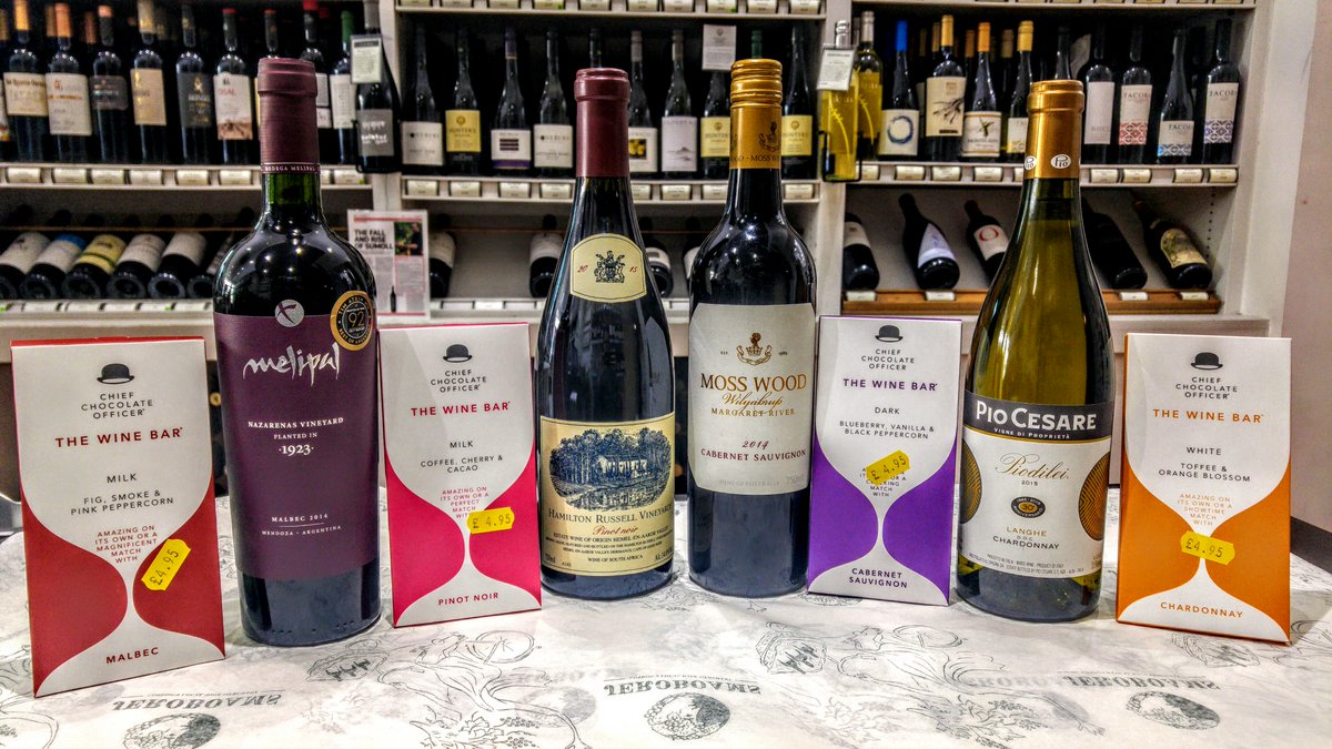 A #matchmadeinheaven - #Chocolate & #wine...@Chief_Chocolate's wine-themed choccies are #delicious and #classy - with our #sommelier's #winepairings.  @Bodegamelipal #malbec #hamiltonrussell #PinotNoir @Moss_Wood #cabernetsauvignon @PIOCESARE1881 #Chardonnay #piodilei