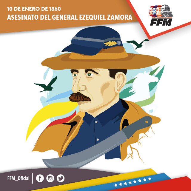 Hoy! A 158 años del vil asesinato a traición del General del Pueblo Soberano Ezequiel Zamora. Ratificamos que en nuestra patria se ha roto el maleficio de la traicion las hijas e hijos de nuestro gigante Chávez estamos destinados a Vencer y Venceremos!