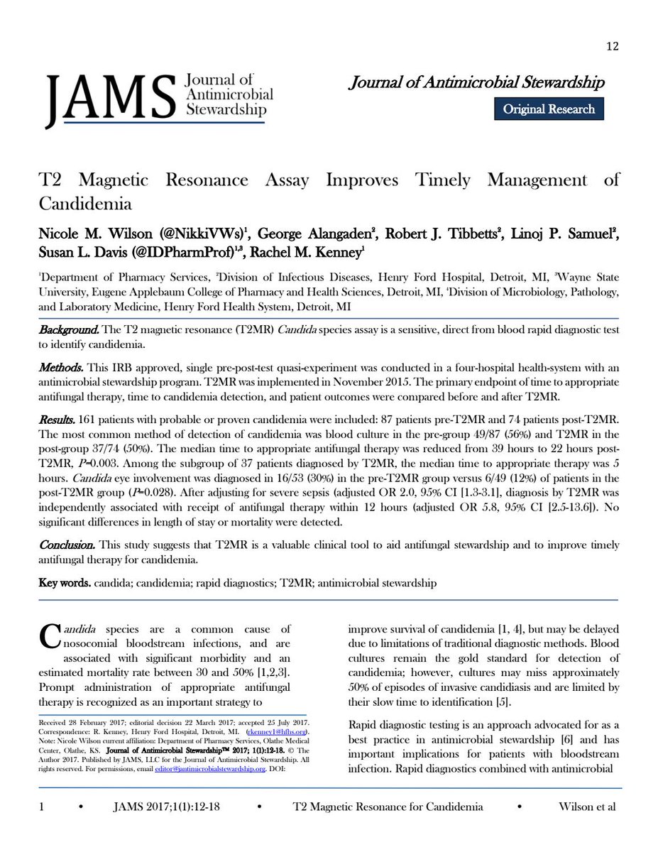 STUDY published in <a href="/JAMS_Journal/">JAMS</a> shows patients detected with the T2Candida Panel were treated more than 8x faster hubs.ly/H09y4SB0 #Diagnostics #MedTech