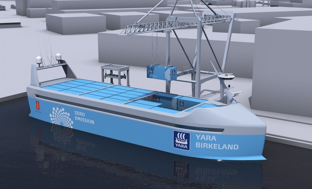EcoInventos's tweet photo. Noruega construirá el primer buque portacontenedores eléctrico y cero emisiones del mundo. YARA Birkeland sustituirá a más de un centenar de camiones diesel y evitará hasta 40.000 trayectos de vehículos pesados por carretera.

https://t.co/dIQJumHdbi https://t.co/OycW55DrAP