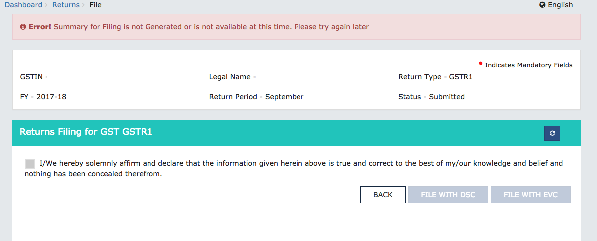 BinuUd's tweet photo. @askGSTech #gstr1error #gstr1 error while filing gstr1, same message for last 30 minutes. https://t.co/59ZQB3a4jC