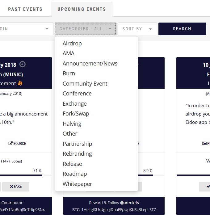 CoinMarketCal's tweet photo. Did you notice? We have new categories!

We had to edit each and every event. No sleep last night but we think it's worth it!

Enjoy 😉 https://t.co/A2lkPMKYP8