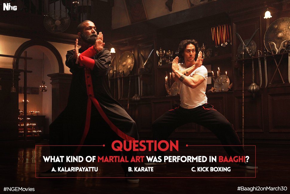 NGEMovies's tweet photo. .@itigershroff's action-packed stunts left us speechless! Can you guess the answer to this question?

#NGEMovies #Baaghi2onMarch30 https://t.co/CXTZ3ZmkgB