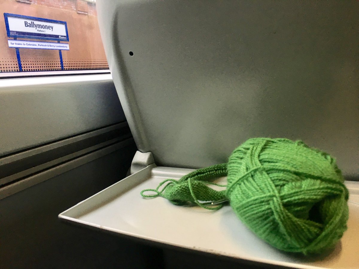 Rosehill_girl's tweet photo. My first (ad)venture since I fell almost three weeks ago. My trusty walking stick and my knitting are with me - and the train I've just boarded is wonderfully toasty โค๏ธ @Translink_NI #ontheroadagain #alwaysknitting #stilllimping https://t.co/hGDPZPTT7c