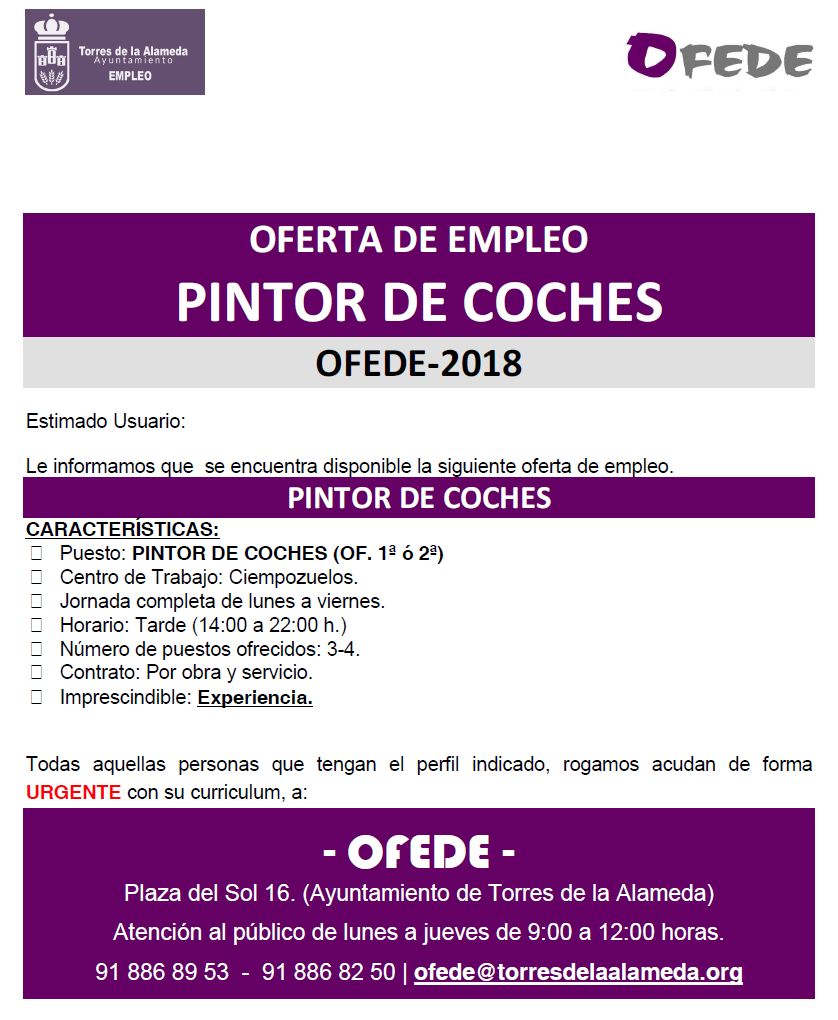 Ayto_Torres's tweet photo. La Oficina de Empleo del Ayuntamiento está gestionando la siguiente oferta de trabajo #empleotorres #empleomadrid #empleo #ofede https://t.co/xgCkZFxkxz