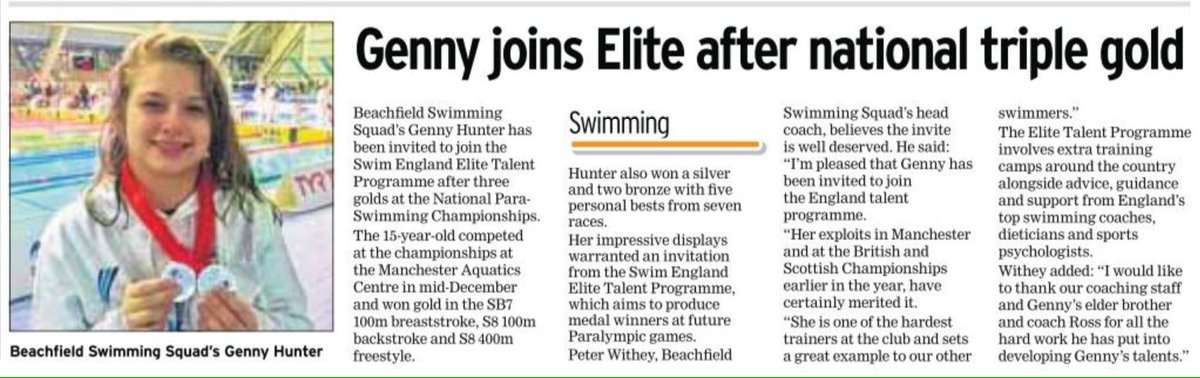 BeachfieldSwim's tweet photo. Well done @genevieveunter 👏🎉👍🏊🏻👊! In today's paper. https://t.co/IP17xA01Yp