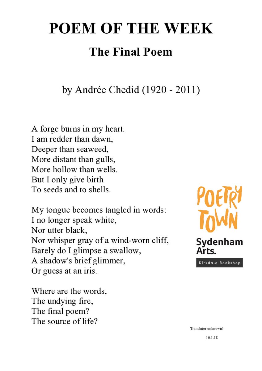 The Final Poem by Andree Chedid @sydartsfest <a href="/KirkdaleBooks/">Kirkdale Bookshop</a> #poetry #poems #Sydenham #SE26 #SydArts18