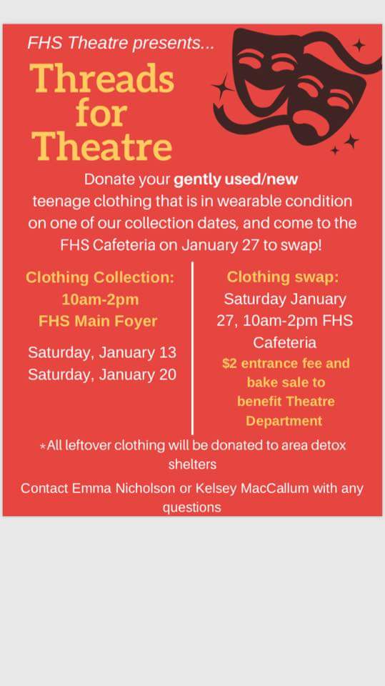 FranklinPSart's tweet photo. Clean out your closets for a cause! And join the Theatre Dept on the 27th for the fashion e event of the  new year! https://t.co/P3mQ6tBjDI