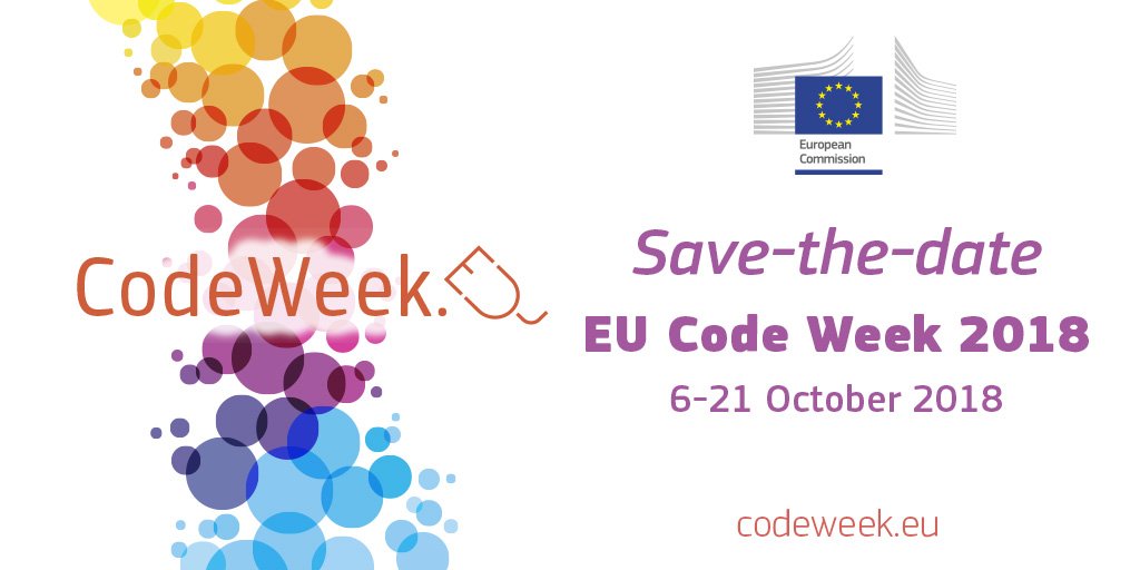 CodeWeekEU's tweet image. 268 days to #CodeWeekEU 2018. Let's make it happen 6-21 October. Start planning your #codeEU events now! codeweek.eu #digitalskills #coding