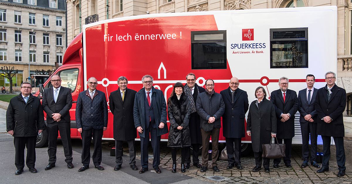 spuerkeess's tweet photo. Yesterday Minister of Finance @pierregramegna and our Board welcomed our brand new #MobileBranch. Routes and timetables will follow soon. https://t.co/2MBbrHv1A0