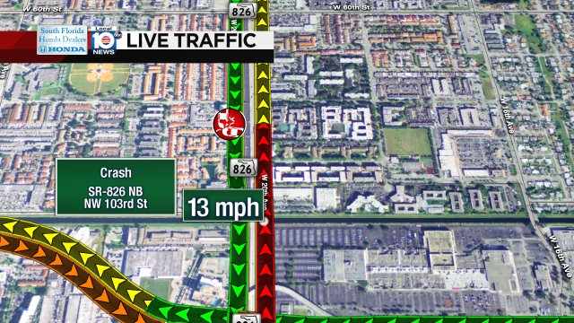 Crash on SR-826 NB just north of NW 103rd St #traffic https://t.co/zdqNABVskz
