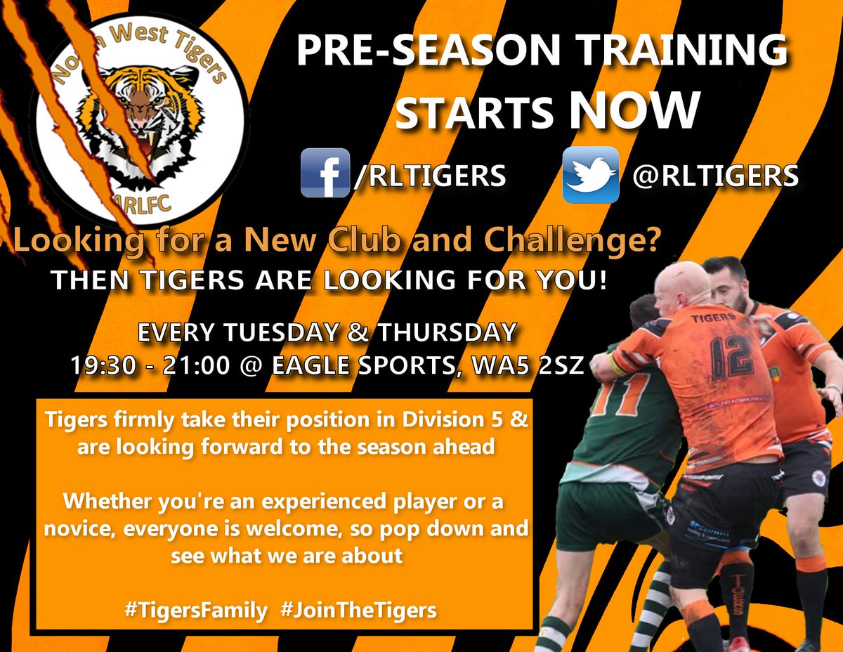 Tigers kicked off their pre-season training last night, with a strong &amp; committed squad ready to show Division 5 what we are all about.  If you're as passionate as us about Rugby League then come and be part of our amazing rugby family.
#JoinTheTigers #TigersFamily #RLFamily