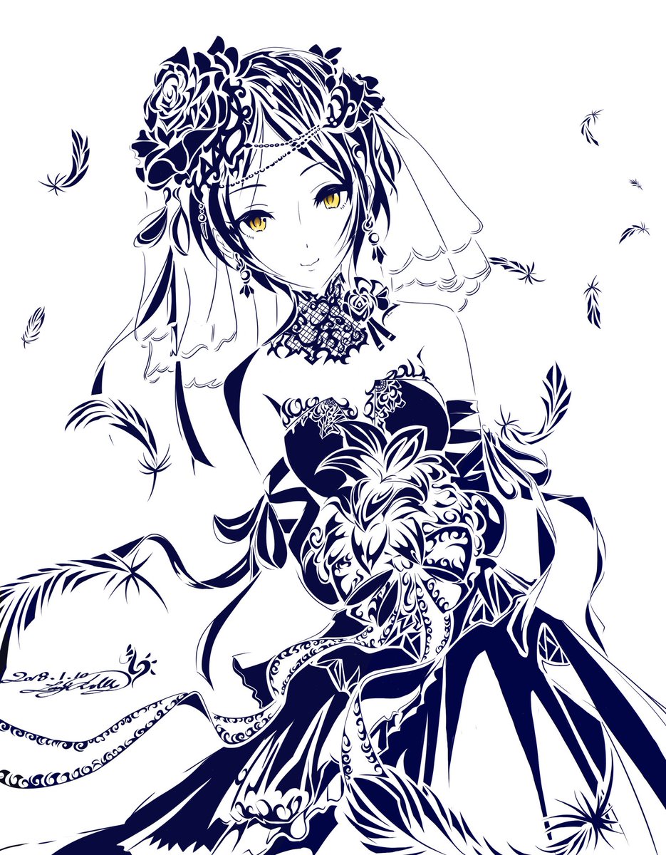 Lorry Rolly בטוויטר トレス Sr 夜色の花嫁 速水奏 トライバルアレンジ 装飾が多く ドレスを着て 花束を持つ 難しいところしかありませんでした なんとかトライバルっぽくできたかなぁと W トライバル イラスト モバマス 速水奏 痛イバル