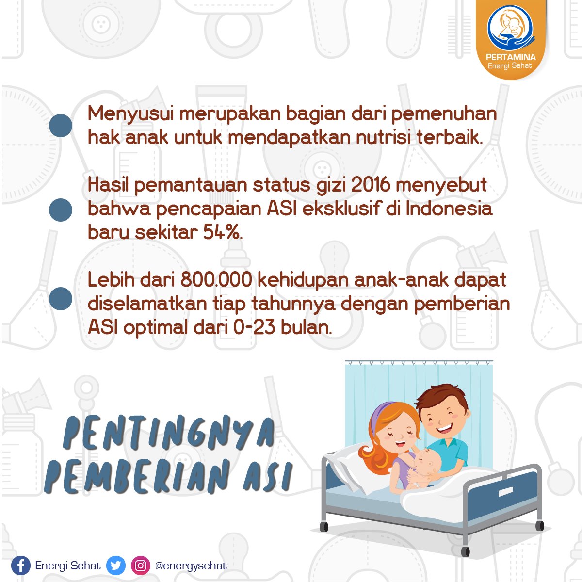 EnergySehat's tweet photo. Pemberian ASI sangat berpengaruh pada tumbuh kembang seorang anak, karena ASI mengandung vitamin, mineral, zat gisi, serta imun pelawan penyakit, Sob.

Yuk, kita simak beberapa fakta terkait pemberian ASI di Indonesia! https://t.co/QzkAPkTxv3
