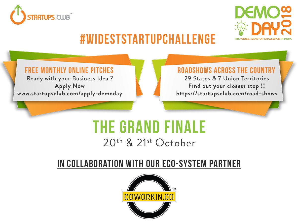 #CONTEST!

Do you think your startup can be the most potential startup of 2018?
If Yes, then Participate in this contest &amp; get a chance to win INR10 Lacs.

Startups from 0 to 3 years can apply for the Demo Day.

Click on the link below &amp; fill a simple form
startupsclub.com/apply-demoday