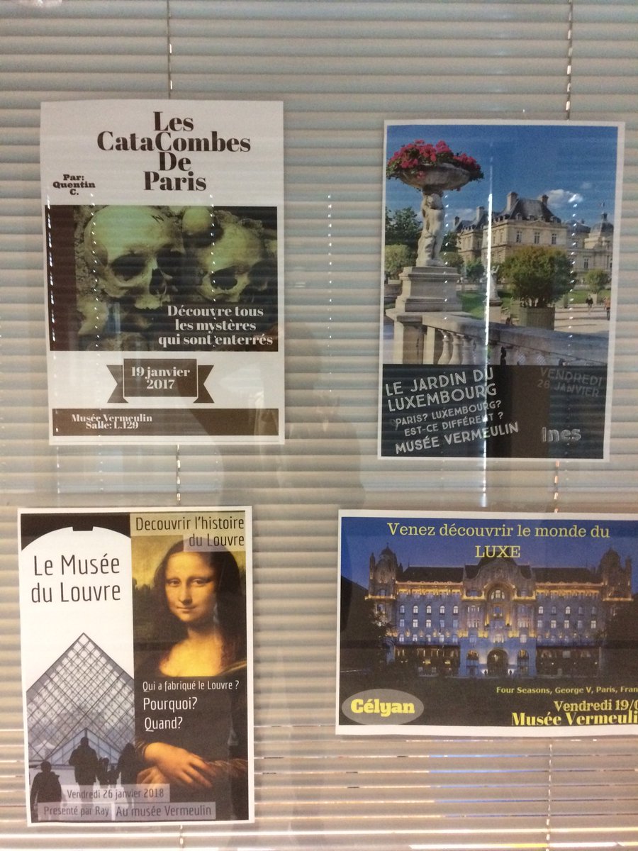 NoraVermeulin's tweet photo. Grade 5 applying their knowledge about #zenpresentation when making their poster to introduce their presentation about a French monument using @adobepost @canva. Thanks @svermeulin for making the students to think deeply! https://t.co/nguHXomr9L