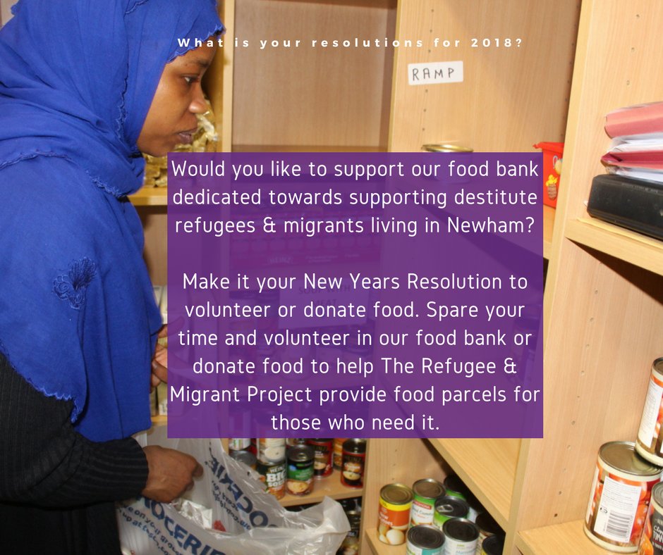 Make it your #NewYearsResolution to #volunteer at our #RAMPFoodbank or #donate food to help The #Refugee & #Migrant Project provide #food parcels for #refugees & #migrants living in #Newham.
buff.ly/2DcQG5c