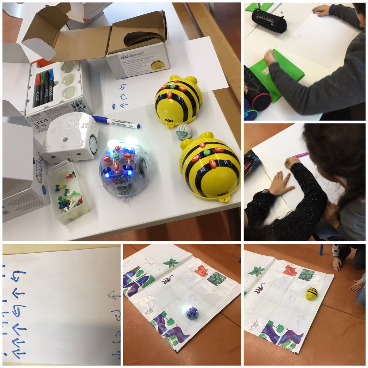 Initiation au code et la programmation ce mercredi pour les cm1 de <a href="/CE2CM1NOROY/">@CE2 CM1NOROY</a> découverte du kit robot de @Canope_70 , codage du parcours, programmation des Bee-Bot et BlueBot et validation. #motivation 😊