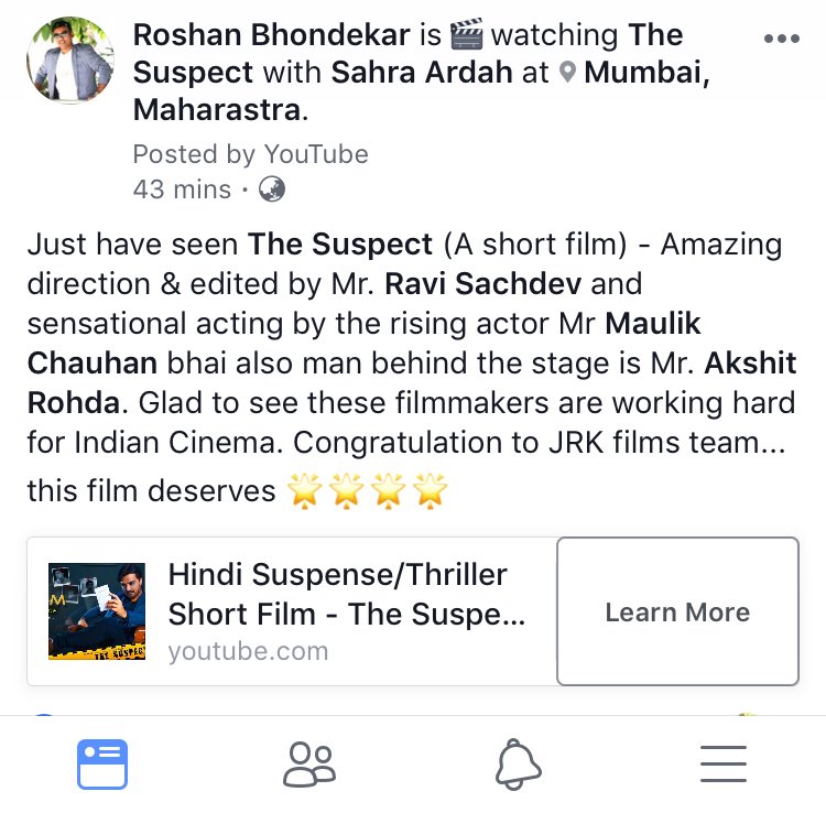 roshan_b's tweet photo. Just have seen *The Suspect (A short film) - Amazing direction & edited by *Mr. #RaviSachdev and sensational acting by the rising actor @Maulik_7 bhai also man behind the stage is @akshit_rohda this film deserves ππππ https://t.co/wGGyeMp5ih https://t.co/hytPsLFwAy