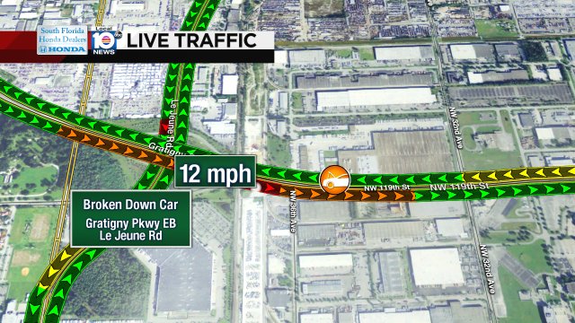 Broken down car on Gratigny Pkwy EB at Le Jeune Rd #traffic https://t.co/zLRHjTM8cC