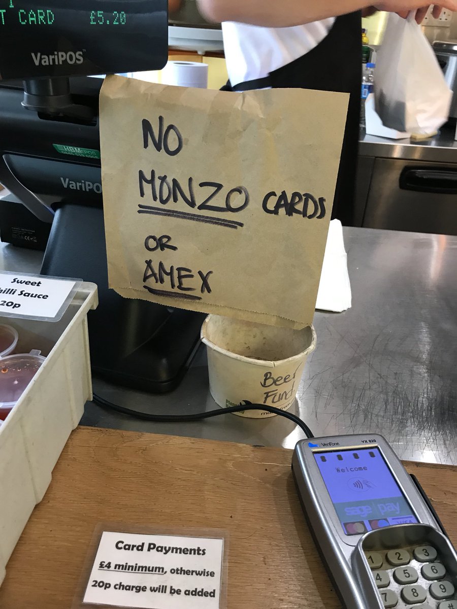 Corchall's tweet image. Surprised to see this. @monzo any reason a restaurant would not want to accept you? Seems odd to lump you in with Amex.
