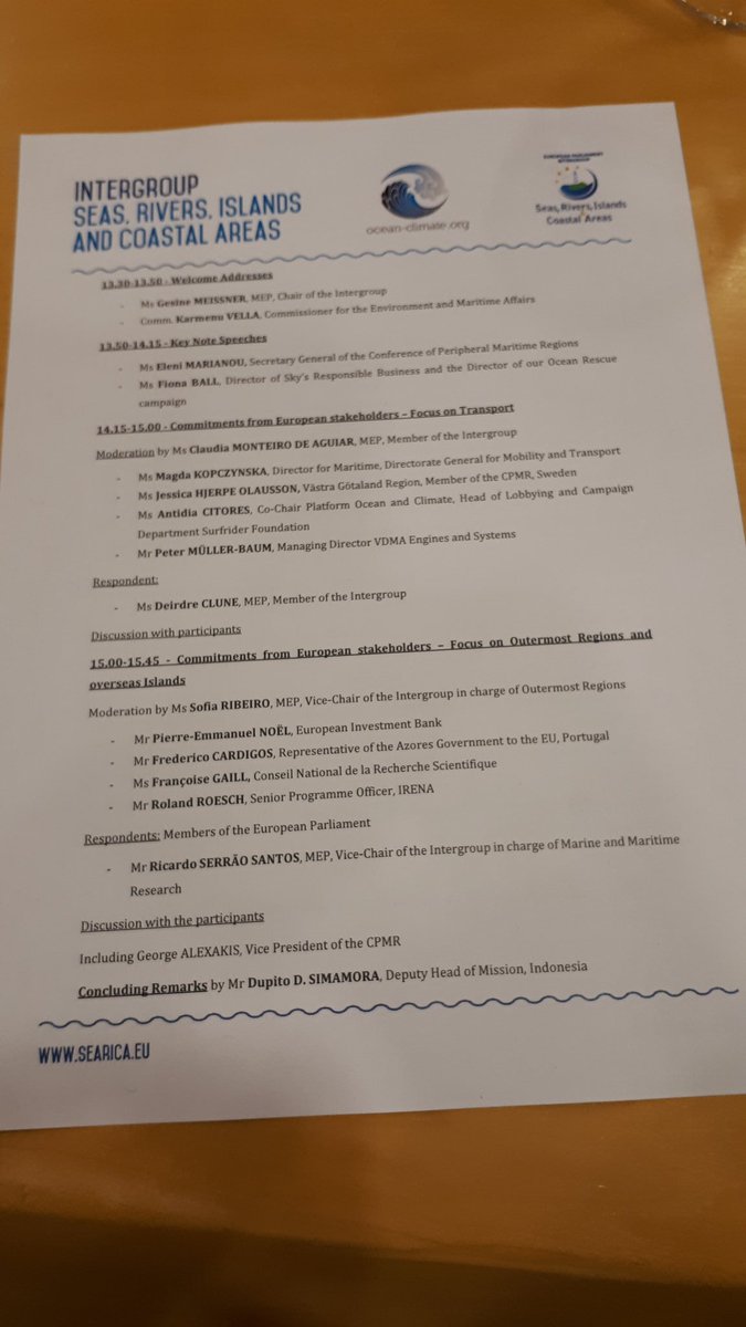PRORE's tweet photo. @Searica_ITG Intergroup post #OOC17 event "What next steps for OurOcean?" today at the @europarl with commissioner @KarmenuVella of @EU_MARE and intergroup president @gesine_meissner ( @ALDEgroup / @fdp ) https://t.co/KtNZb4SWhW