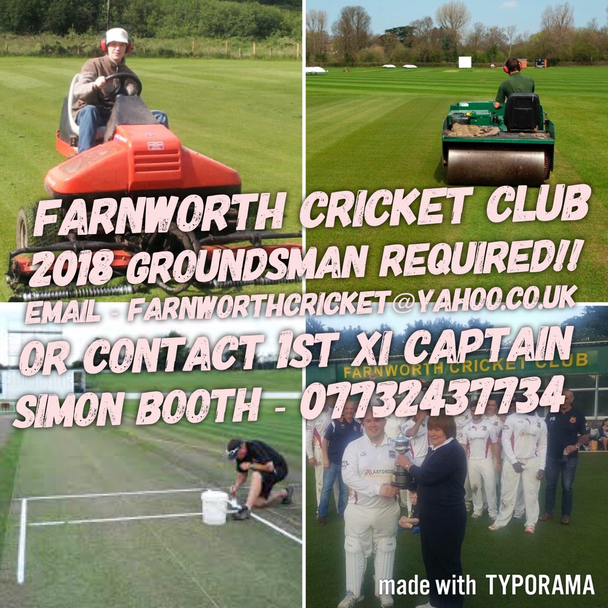 Farnworthcc's tweet photo. We are looking to recruit a new Groundsman for 2018. Sadly Jack Greasley has decided to retire, everyone at the club wishes him well!!! π #topman #bestgroundsman https://t.co/MHIjCwnWN9