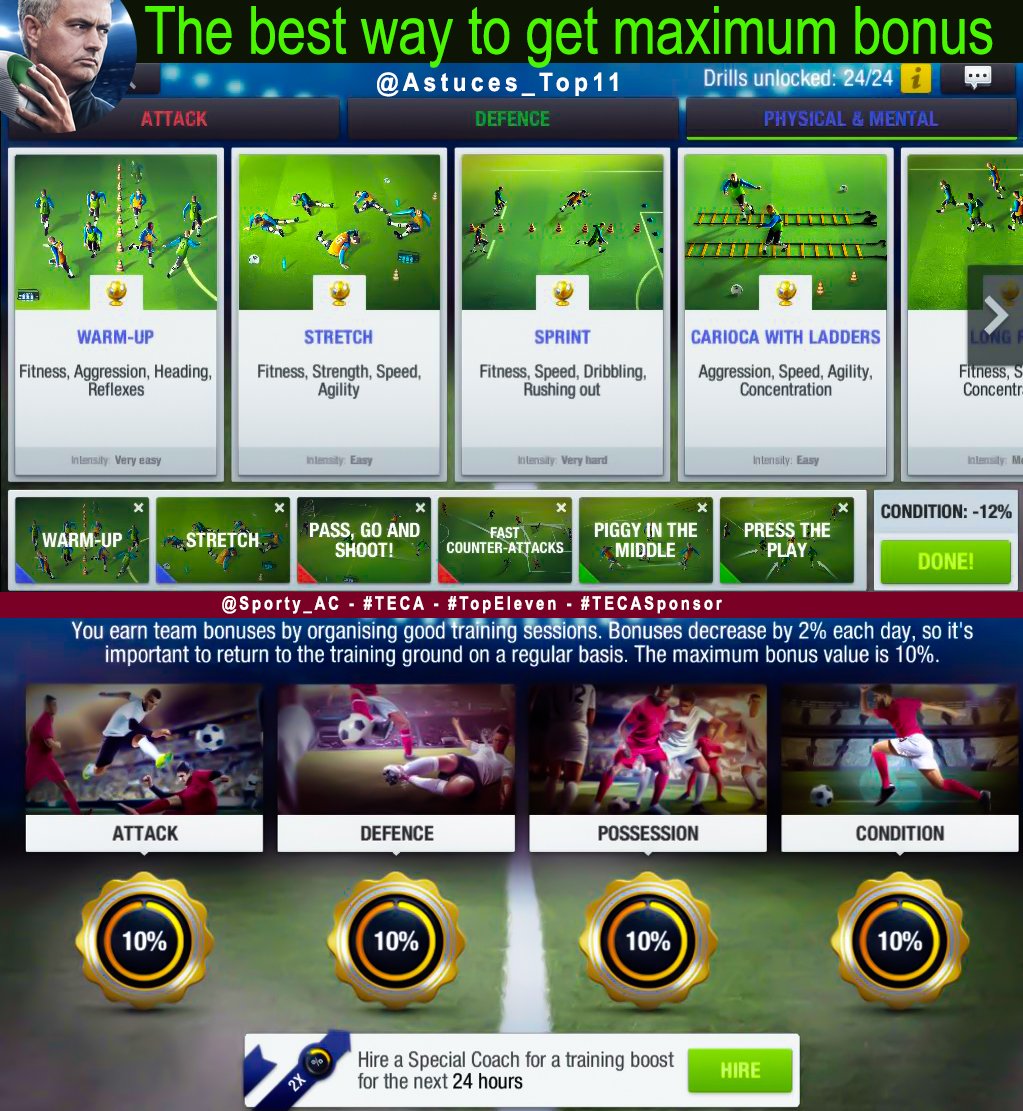 Top Eleven Tips and Tactics on Twitter: #BEST TRAINING EVER TO GET MAXIMUM BONUS : What's your training session? Can u get easily maximum bonus? many exercises u did